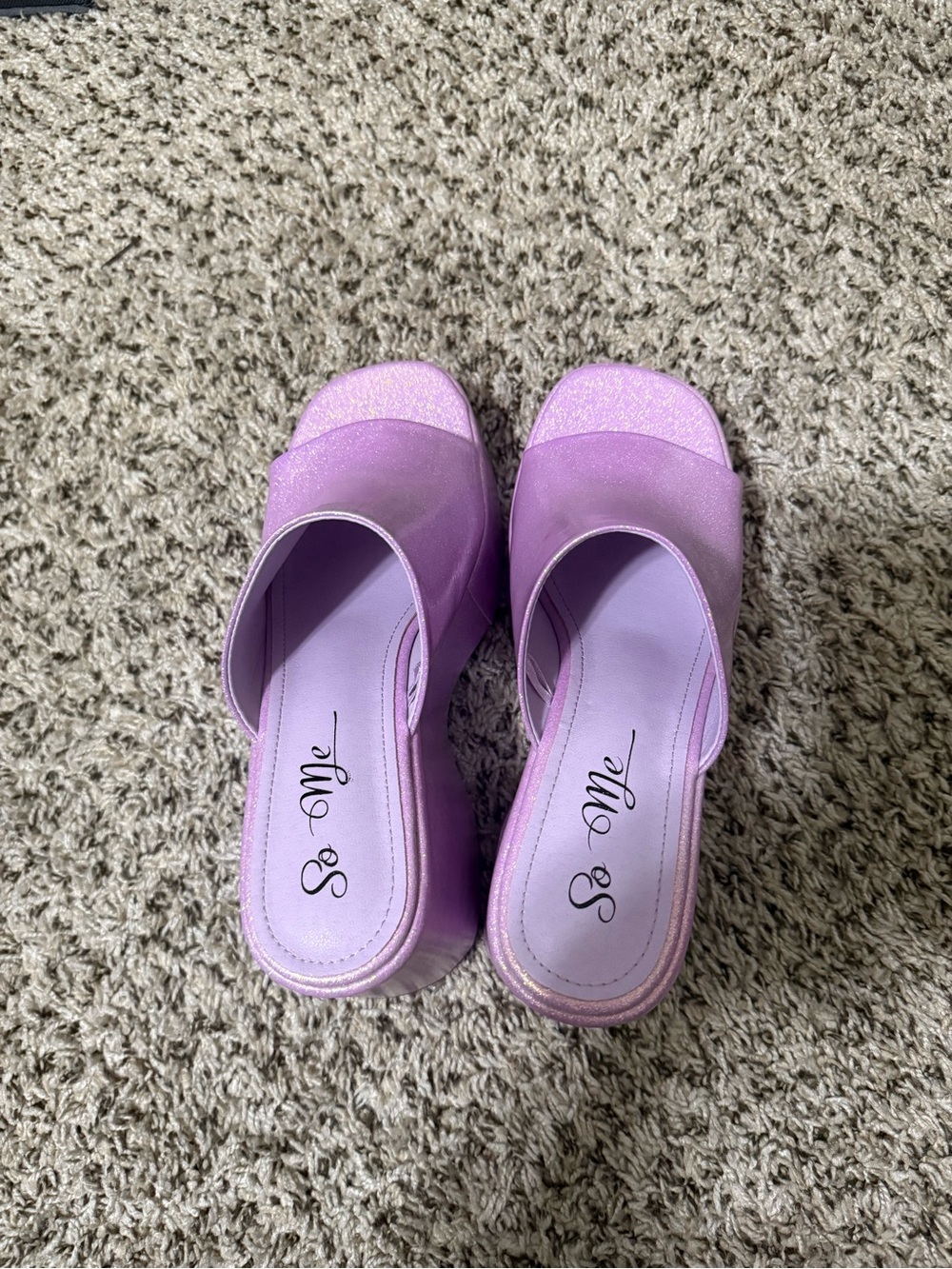 So Me Lavender Glitter Slide Mules for Women
